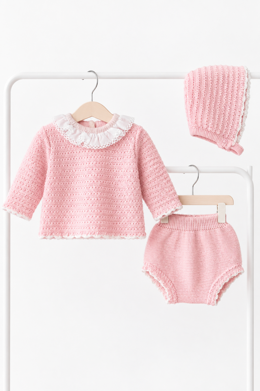 Baby girls knitted set with bonnet