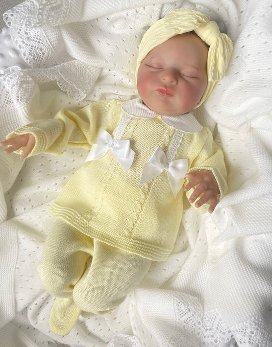 Baby girls lemon double bow knitted set