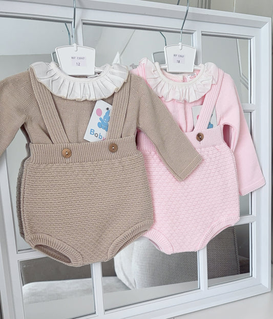 Girls beige knitted dungaree jam set