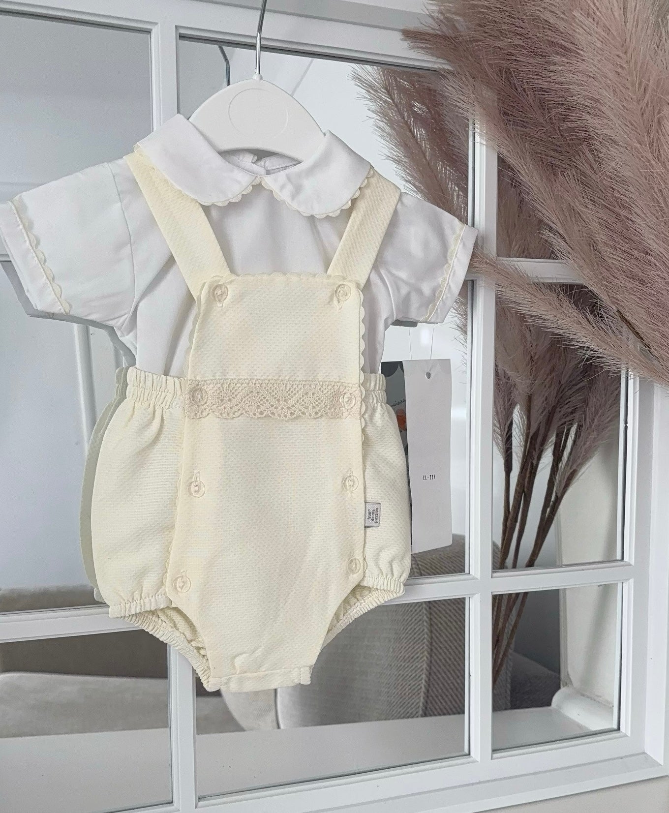 Baby boys cream waffle romper with shirt
