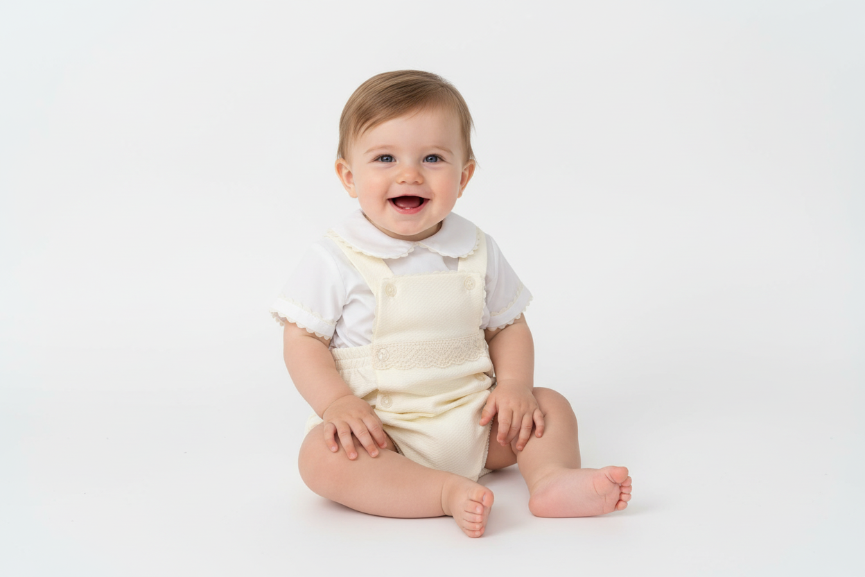 Baby boys cream waffle romper with shirt