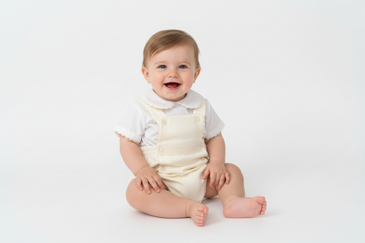 Baby boys cream waffle romper with shirt