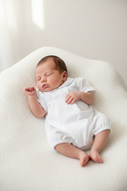 Baby boys cotton smocked romper