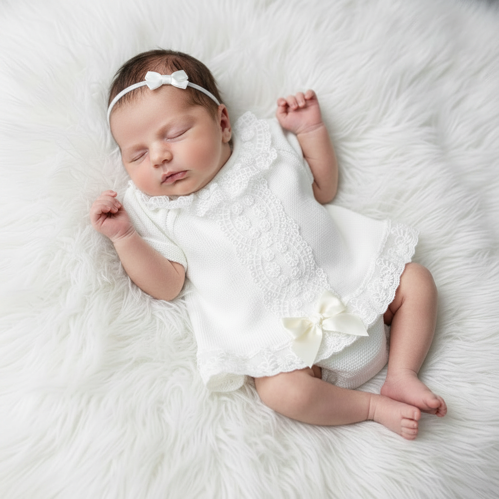 Baby girls knitted luxury lace set