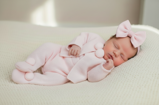 Baby girls pink knitted pom set
