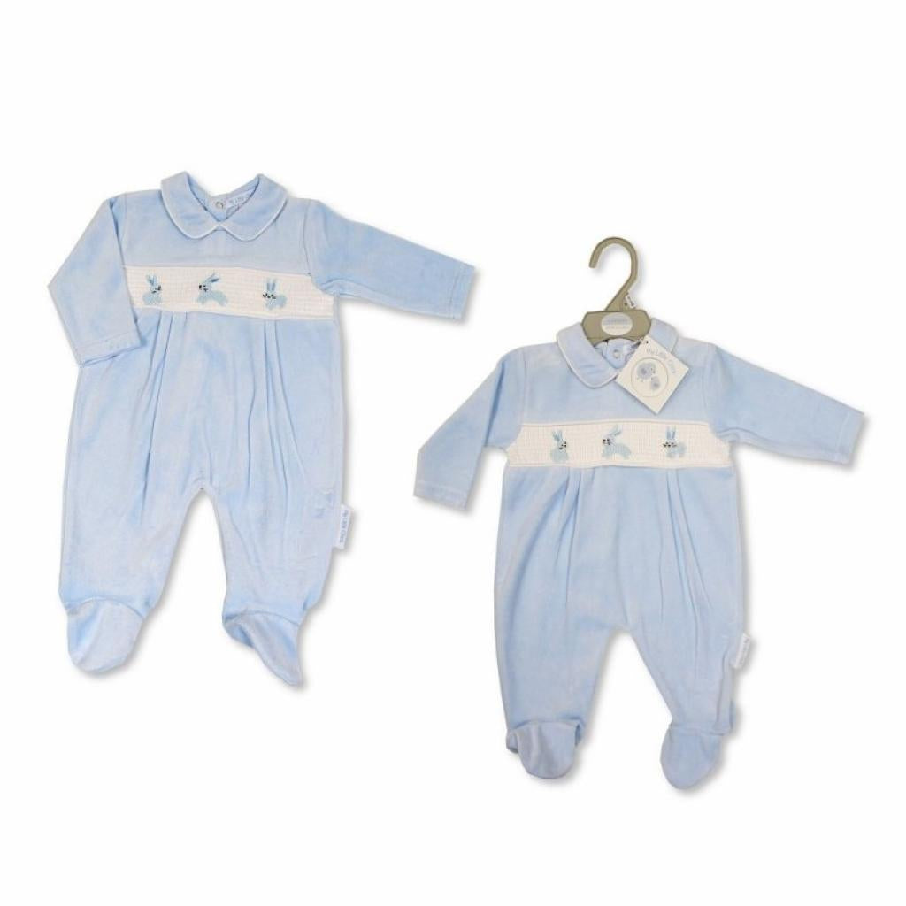 Baby boys Smocked “Bunny” velour all in one