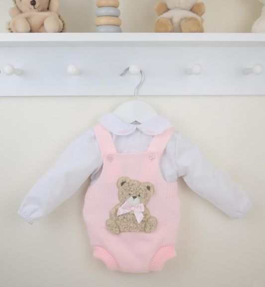 Baby girls knitted  "Bear" Dungaree Set