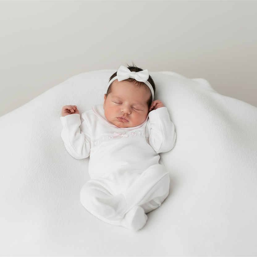 Baby girl’s slotted ribbon all in one