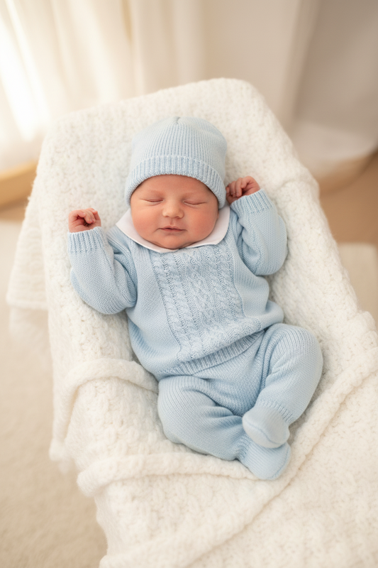 Baby boys knitted set with hat - One size only 0-3m