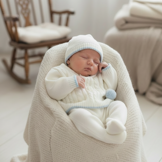 Baby boys knitted set with hat - One size only 0-3m