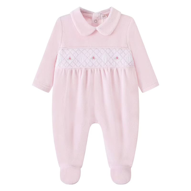Baby girls Velour Floral Smocked all in one