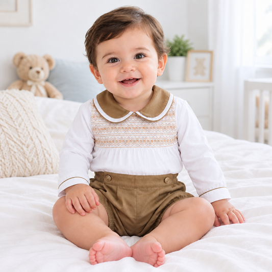 Baby boys Latte smocked two piece set