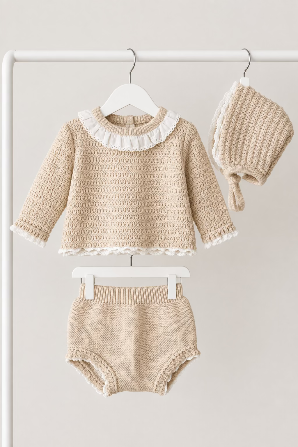 Baby girls knitted set with bonnet