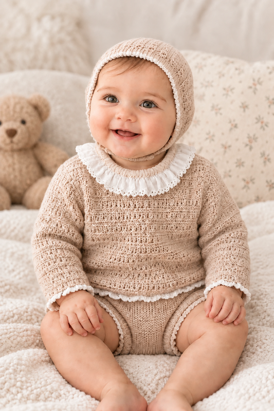 Baby girls knitted set with bonnet