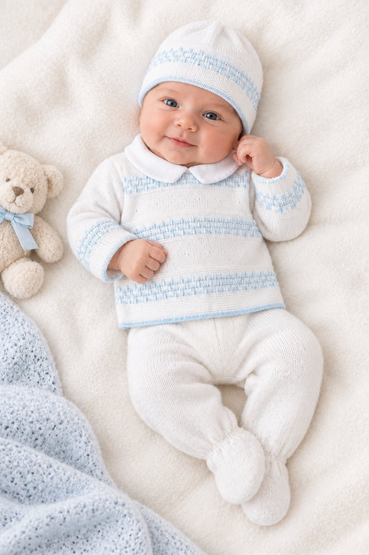 Baby boys Portuguese knitted set with hat - one size newborn-3m