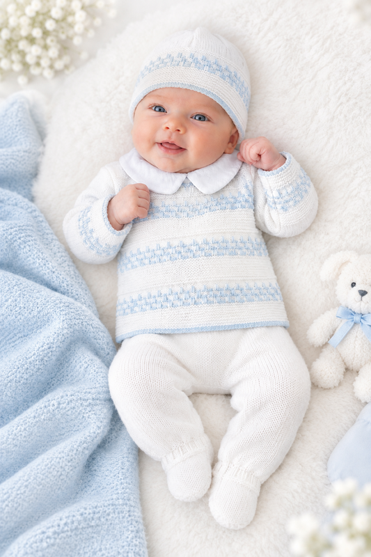 Baby boys Portuguese knitted set with hat - one size newborn-3m