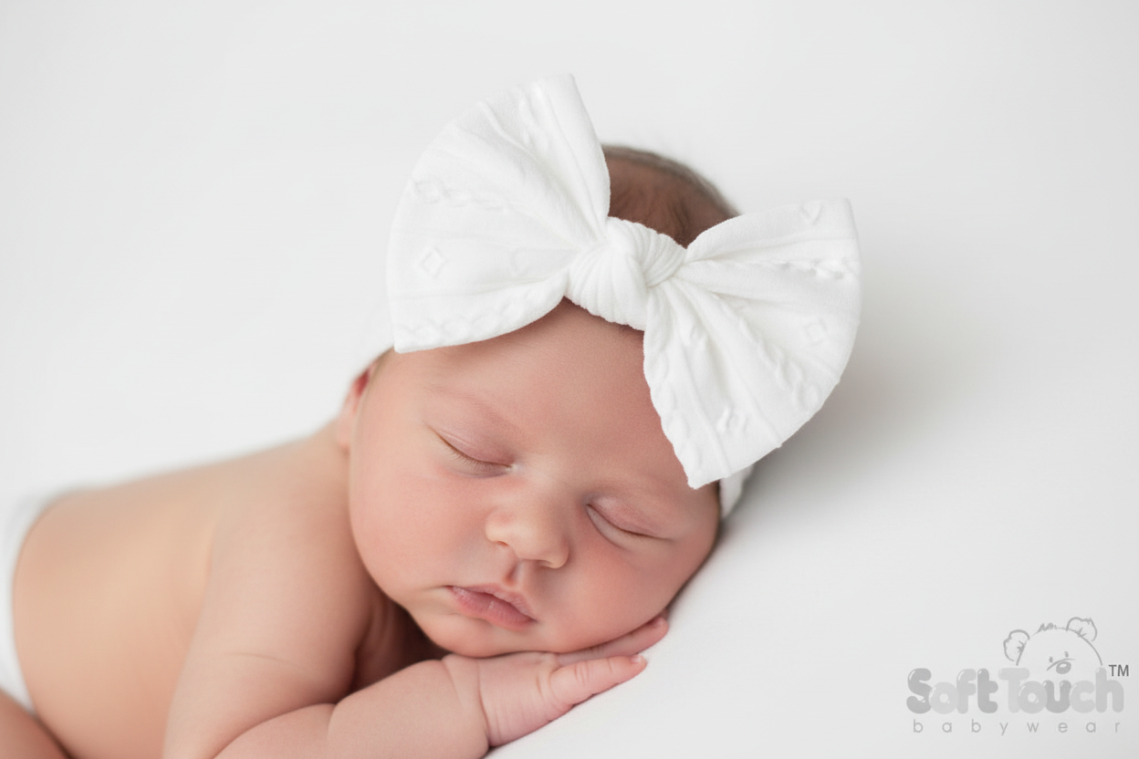 White cable headband with bow