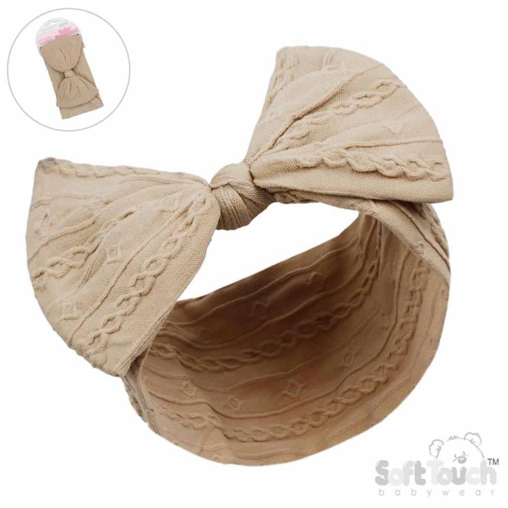 Beige cable headband with bow