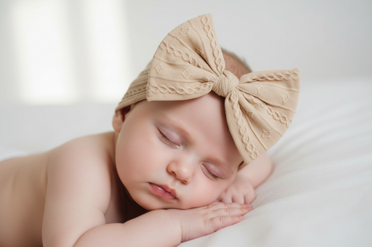 Beige cable headband with bow