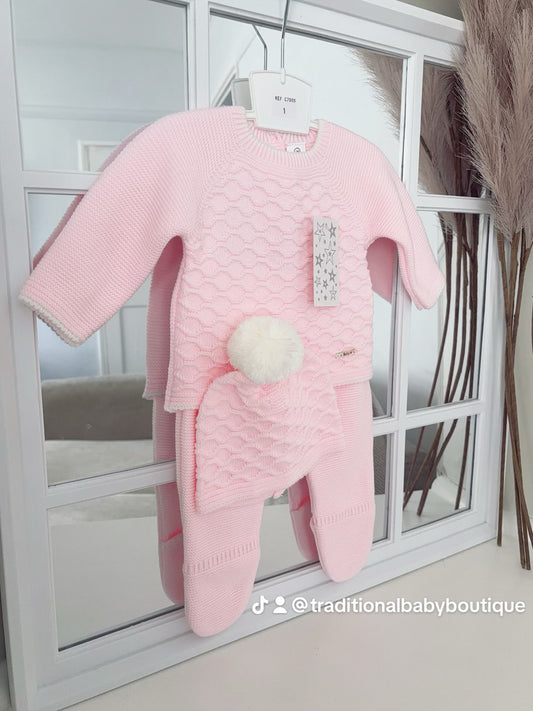 Baby girls knitted honeycomb set with hat