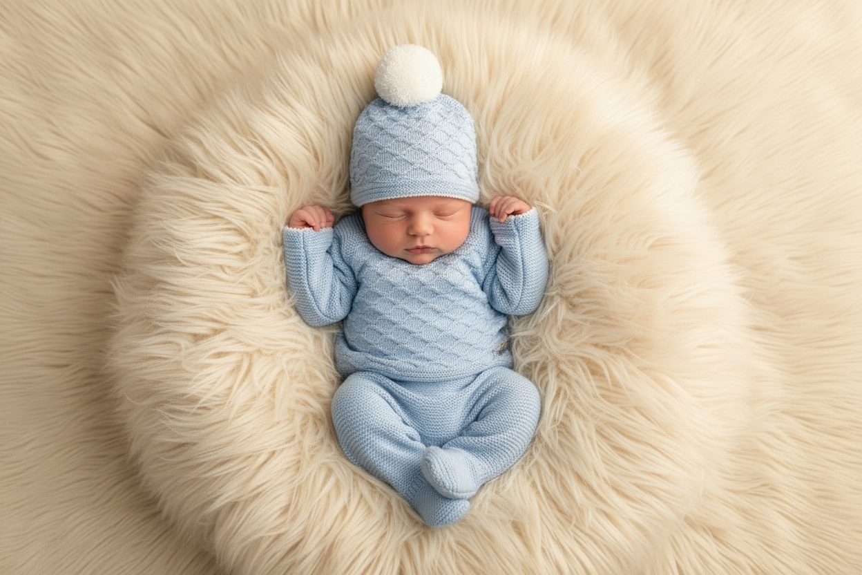 Baby boys knitted honeycomb set with hat