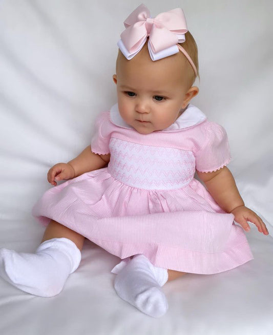 Baby girls Pinstripe smocked dress with matching headband