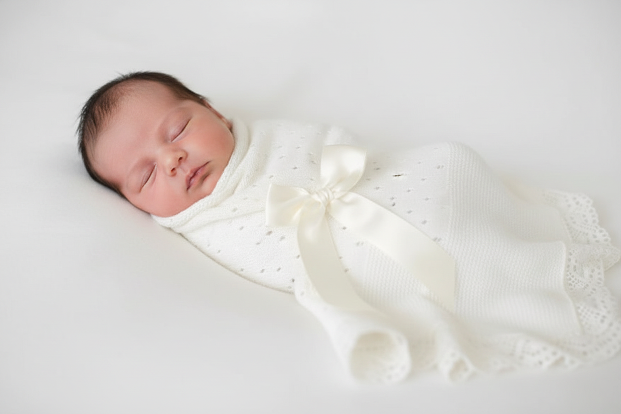 Crochet lace and ribbon shawl - Ivory