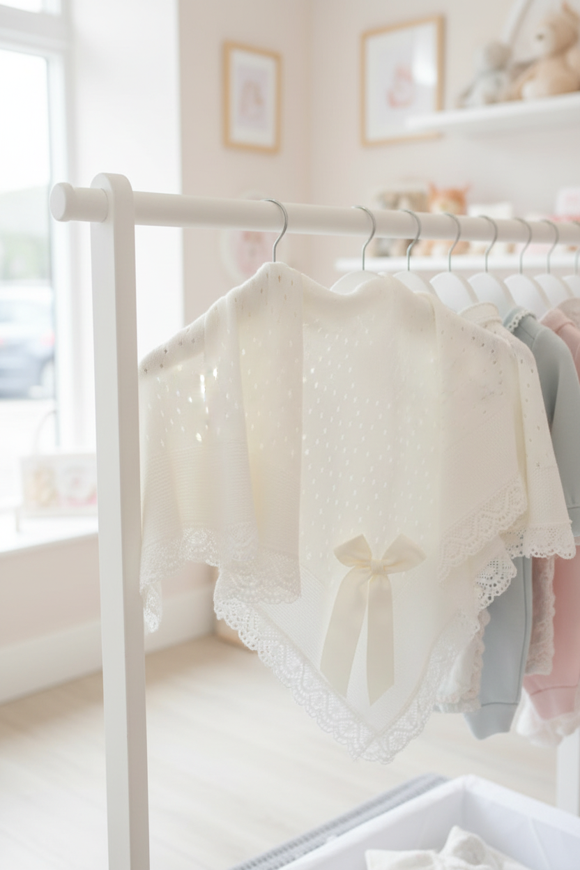 Crochet lace and ribbon shawl - Ivory