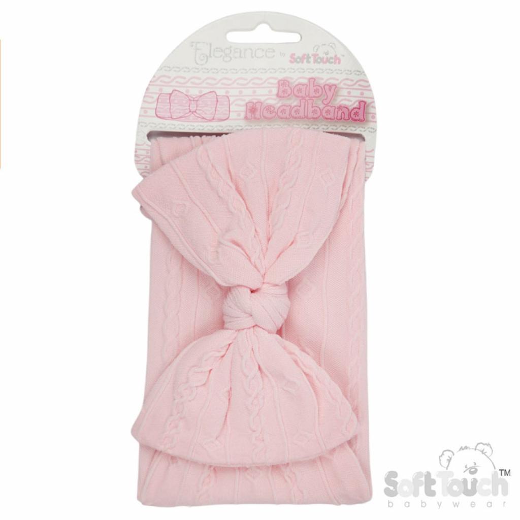 Pink cable headband with bow