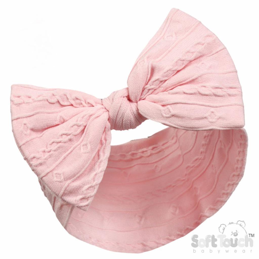 Pink cable headband with bow