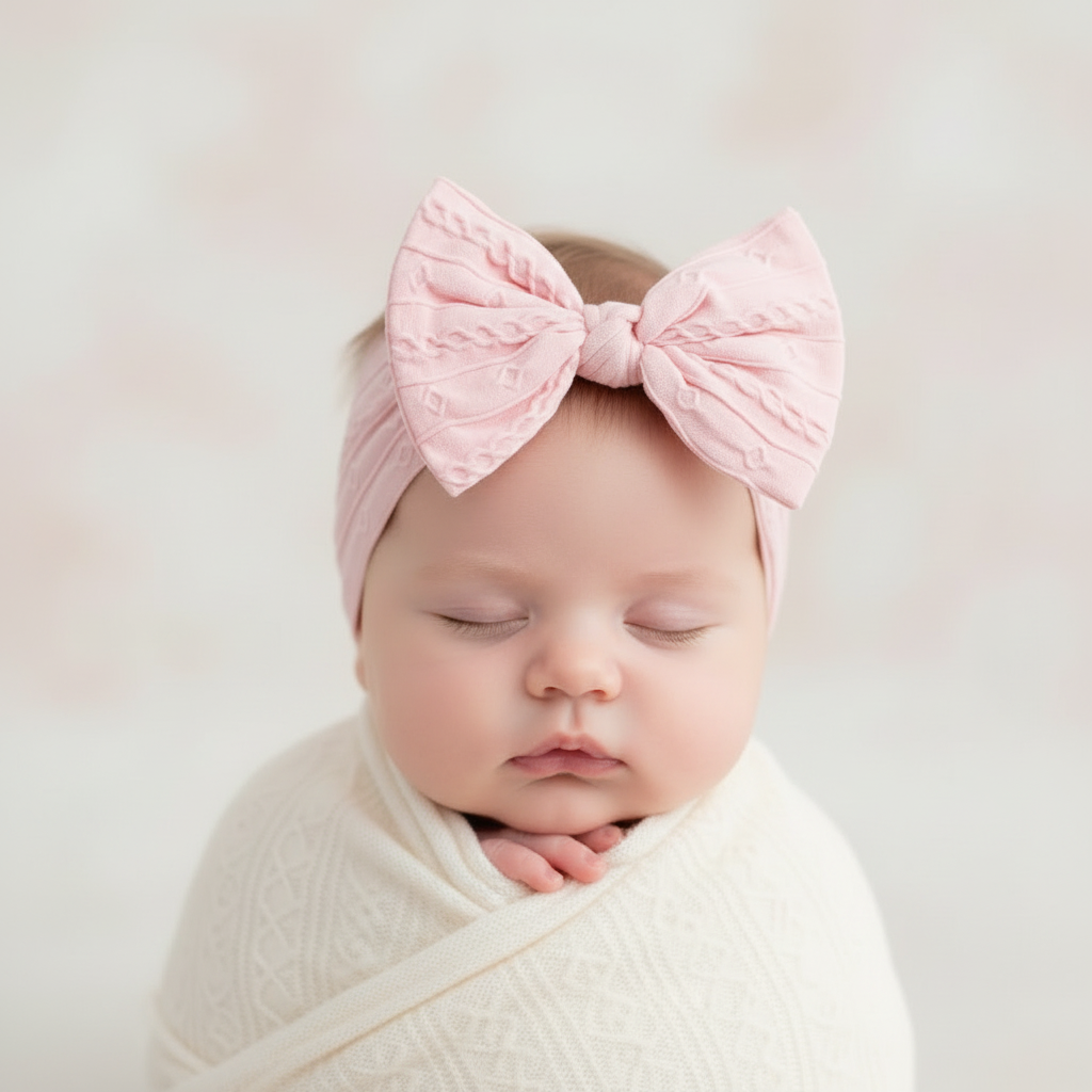 Pink cable headband with bow