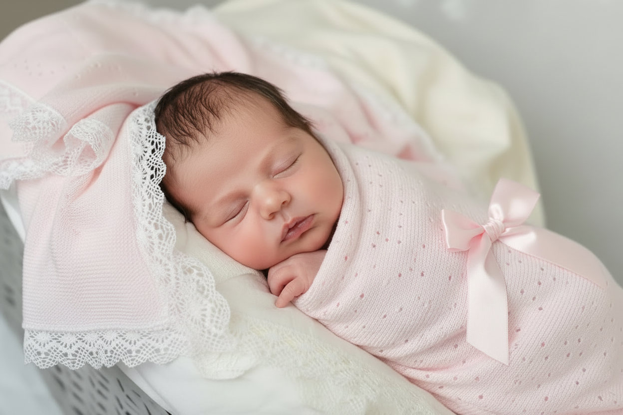 Crochet lace and ribbon shawl - Pink