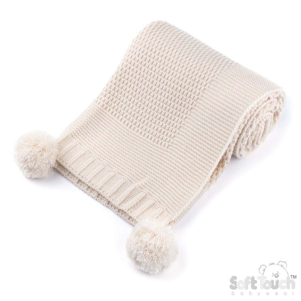 Biscuit Elegance Ribbed Wrap with Pom Poms