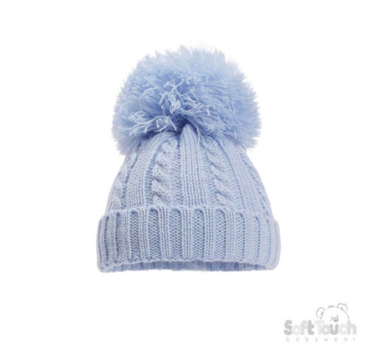 Baby boys Cable knit hat with pom pom