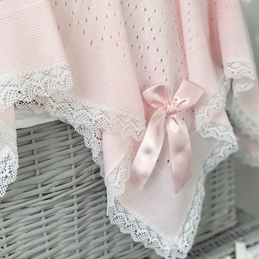 Crochet lace and ribbon shawl - Pink